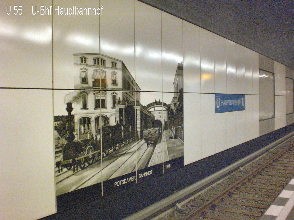 U-Bhf Hauptbahnhof mit Wandffoto Potsdamer Bahnhof, U 55 Berlin 2009